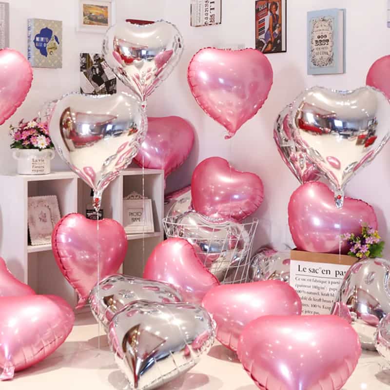 Love Heart Foil Balloons, 18 Inch, Black, 10-Piece Party Set