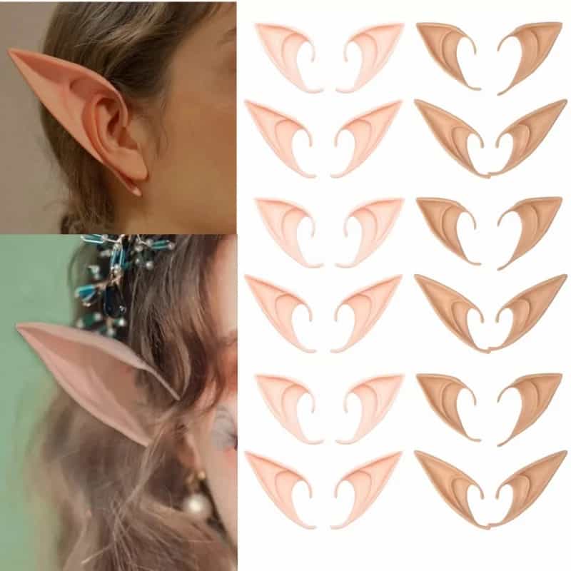 Silicone Elf Ears Cosplay Costume Accessory, Skin Tone, Size S