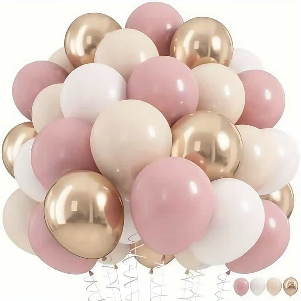 Macaron Pink and Champagne Gold Balloon Set, 32/52/62 pcs