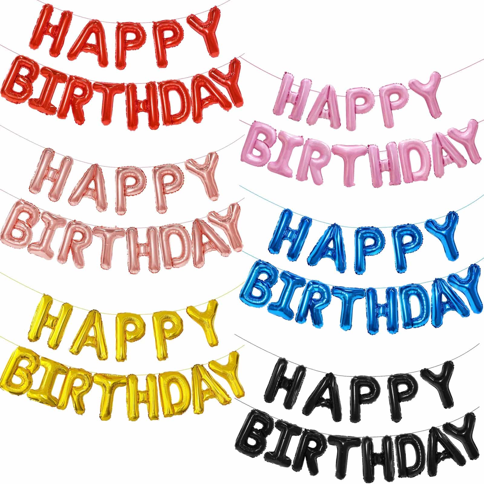 Happy Birthday Foil Letter Balloon Banner, 16-Inch Macaron Gold-Blue