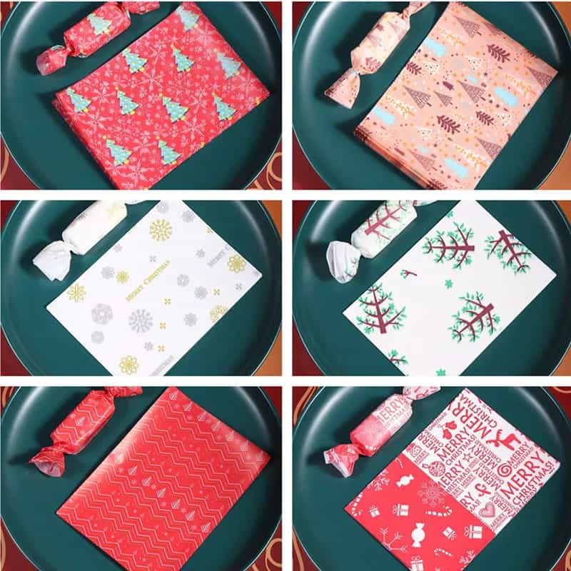 Christmas Print Nougat Candy Wrapper Papers, 100 Pcs
