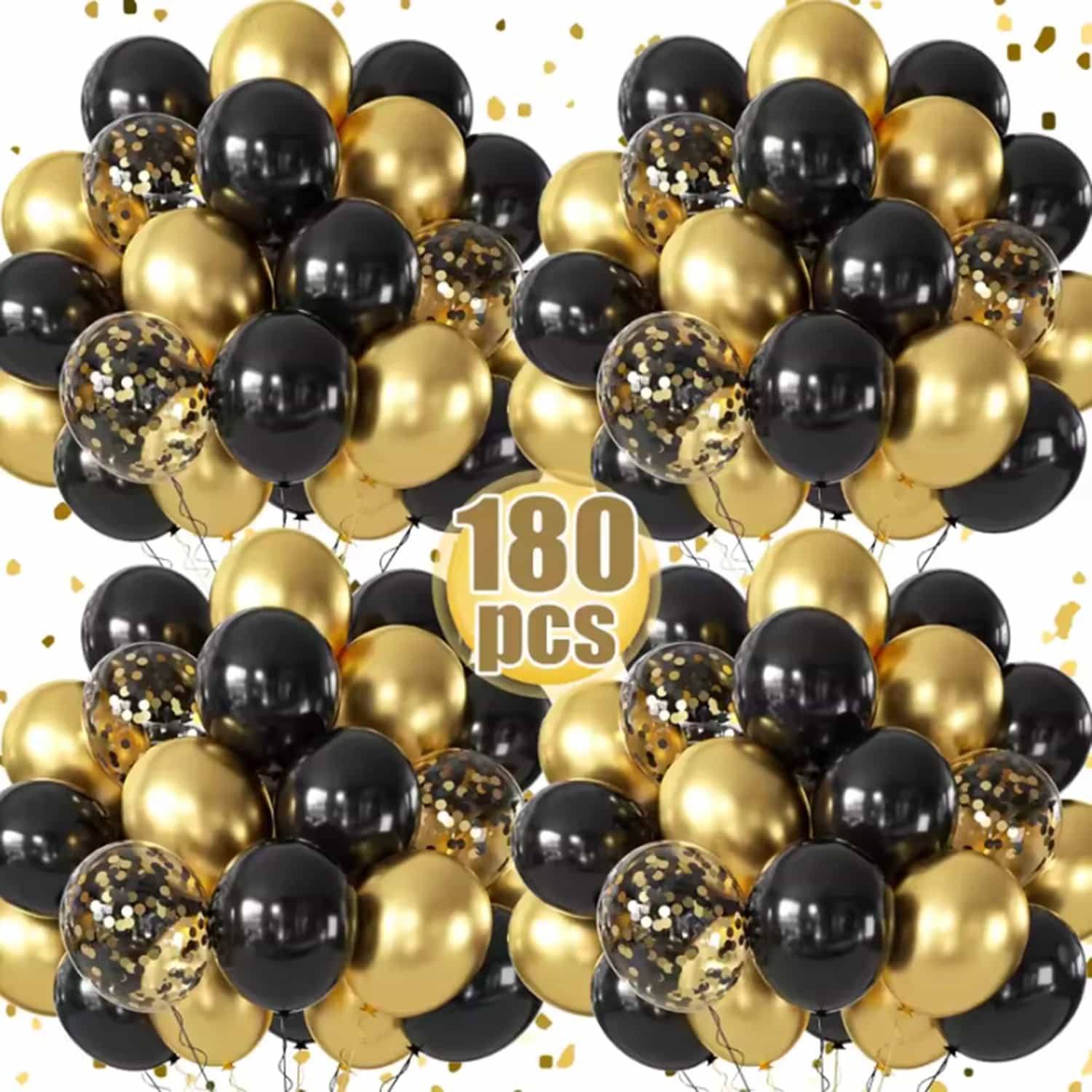 Black and Gold Sequin Latex Balloons for Party Decor