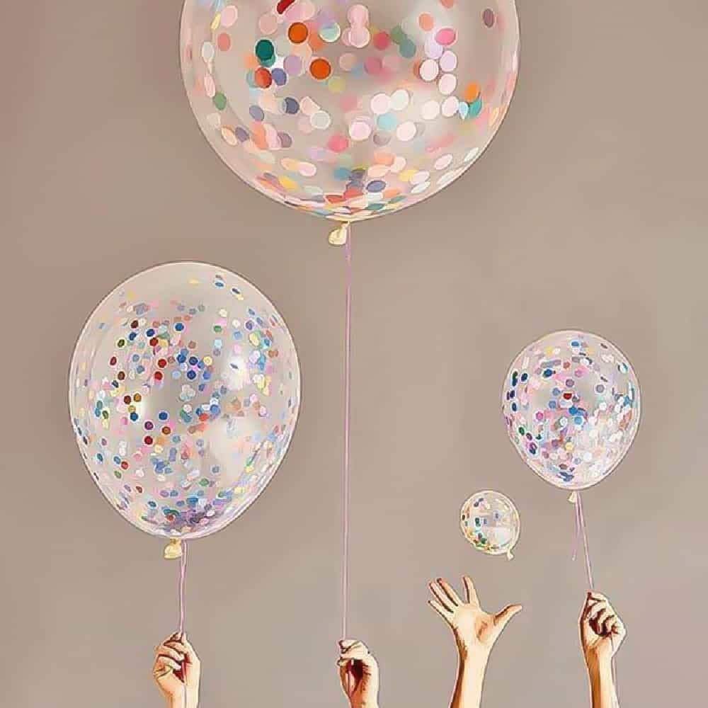 Transparent Confetti Balloons, 10 in, Elegant and Fresh, 5-Pack
