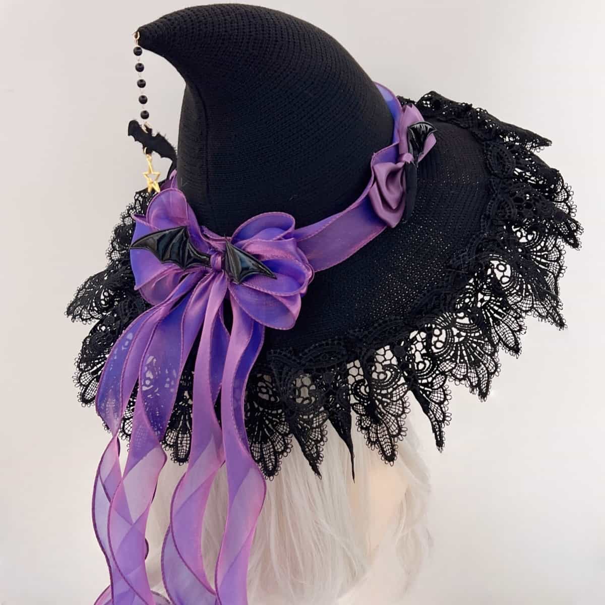 Handmade Dark Gothic Lolita Lace Witch Hat, Wine Red