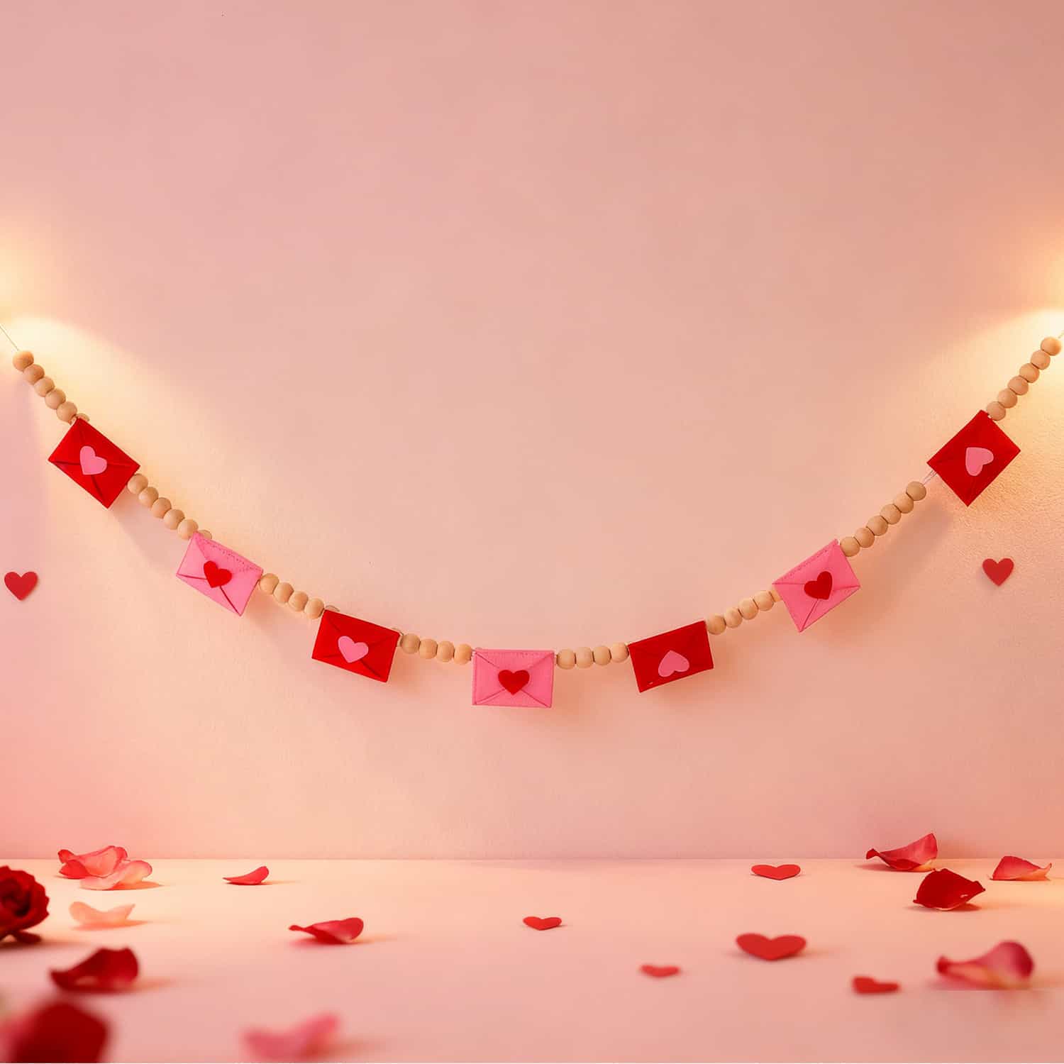 Red Felt Pennant Garland with Envelope Wooden Pull Flag