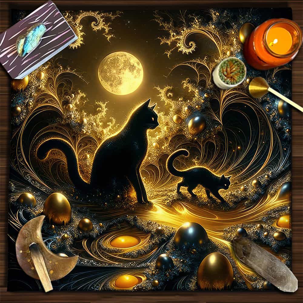 Cat Witch Flannel Tarot Cloth and Square Board Game Tablecloth