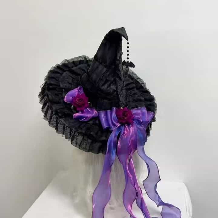 Lolita Rose and Witch Hat Headband for Halloween Cosplay
