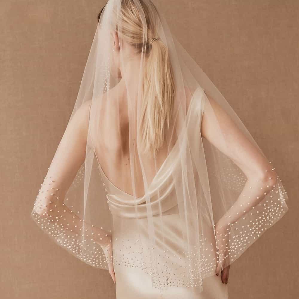 Beaded Mesh Bridal Wedding Veil with Hair Comb