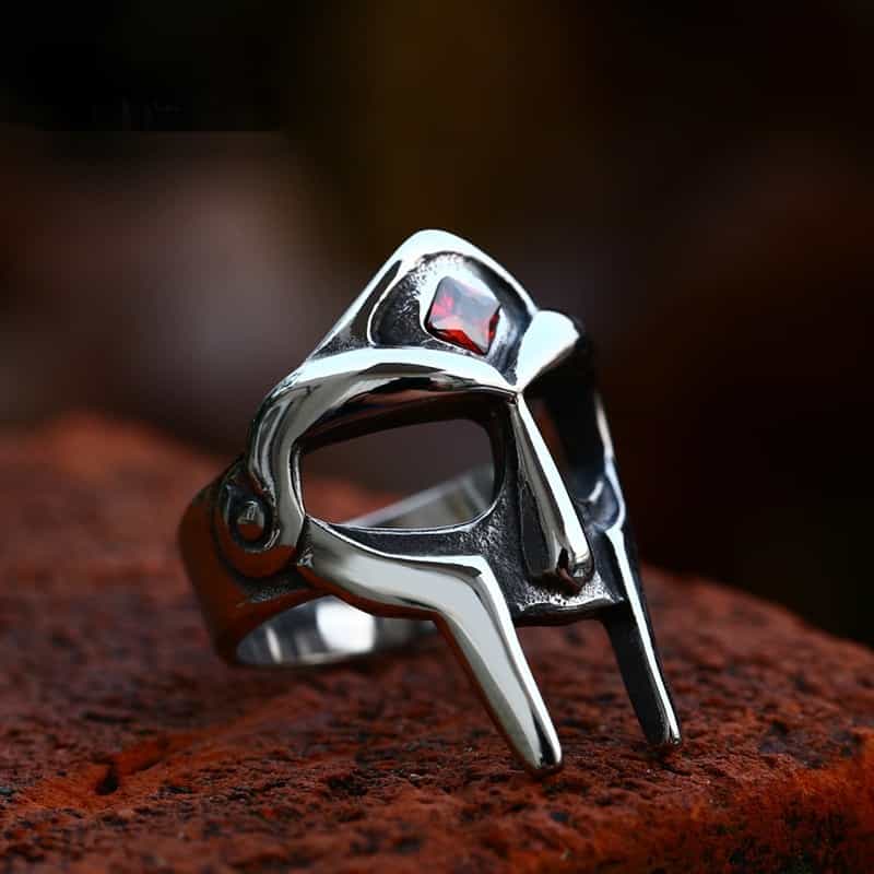Titanium Steel Mask Ring with Inlaid Gemstones, Vintage Style