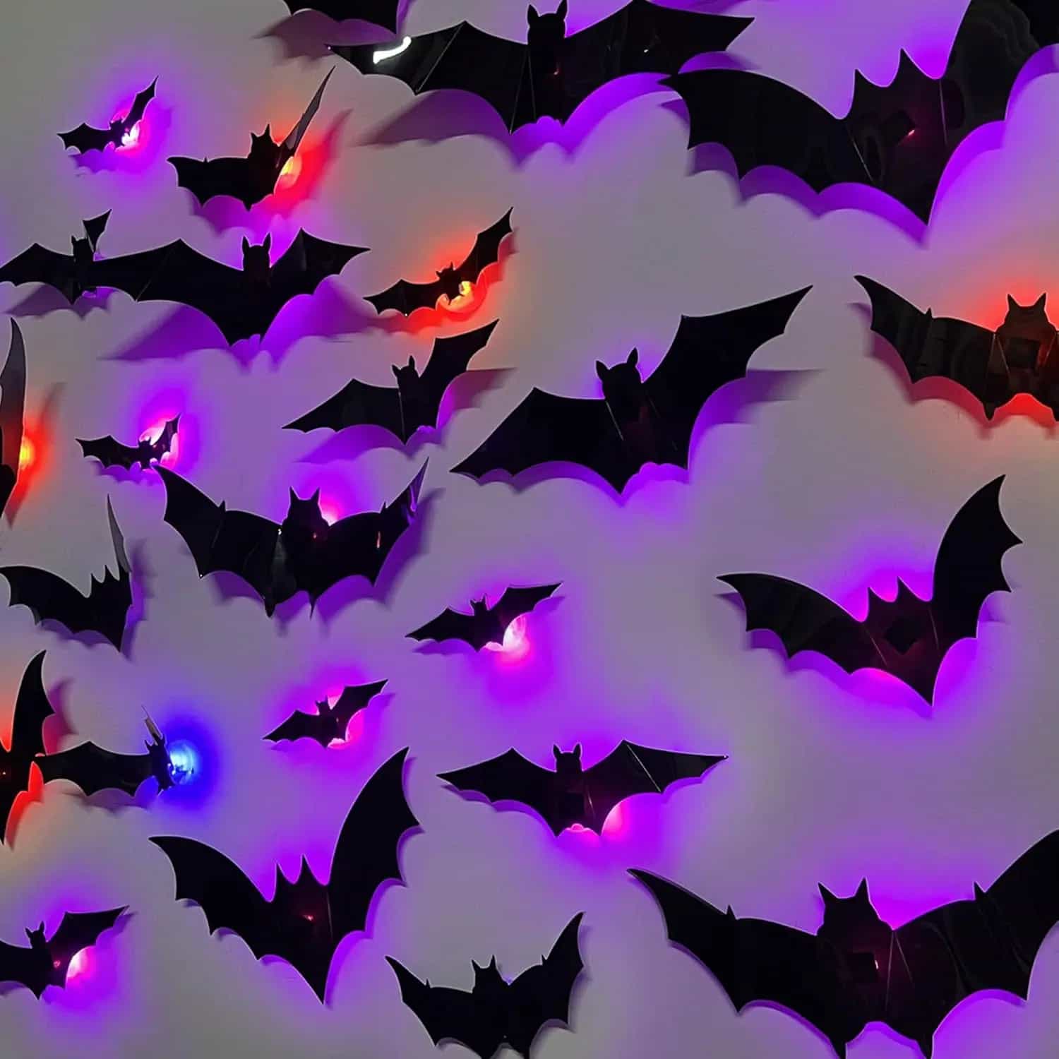 3D Halloween Bat Night Light Wall Stickers, Purple & Green Glow