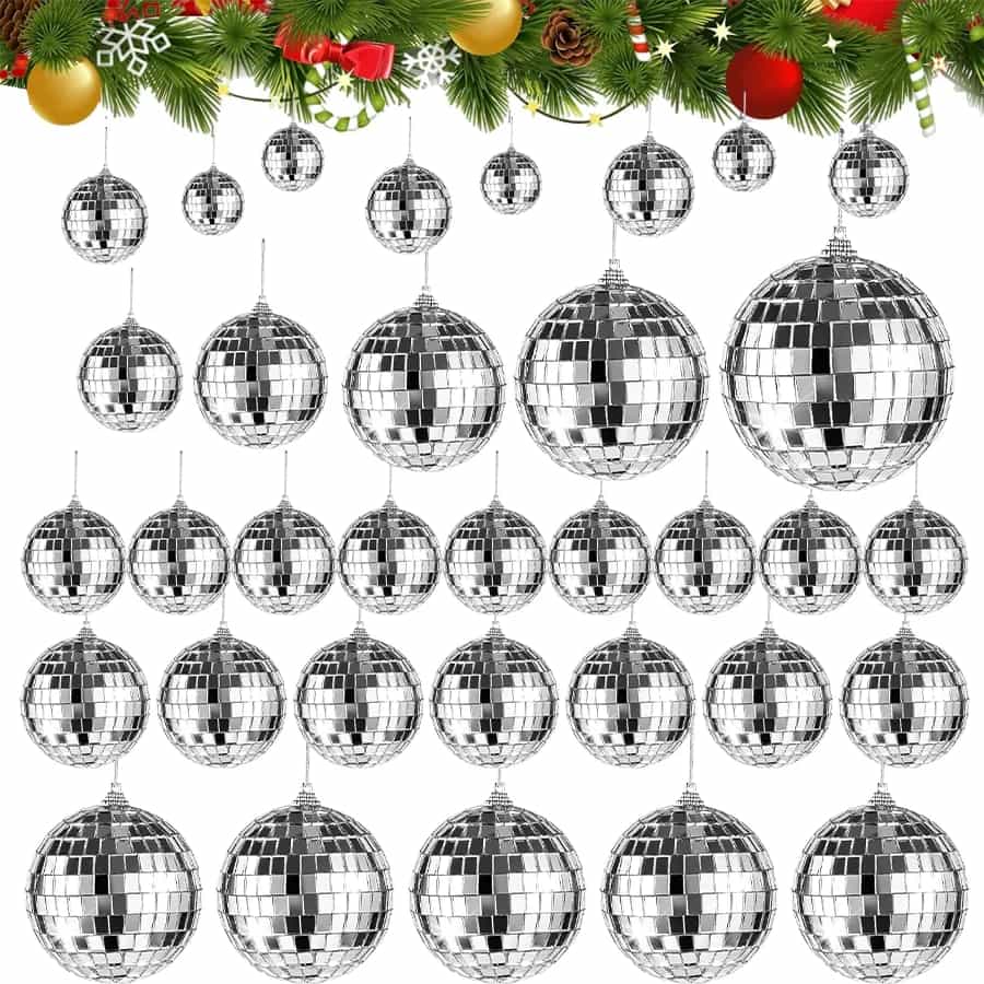 Silver Mirror Ball Party Decorations, 6-Piece 3 cm Set