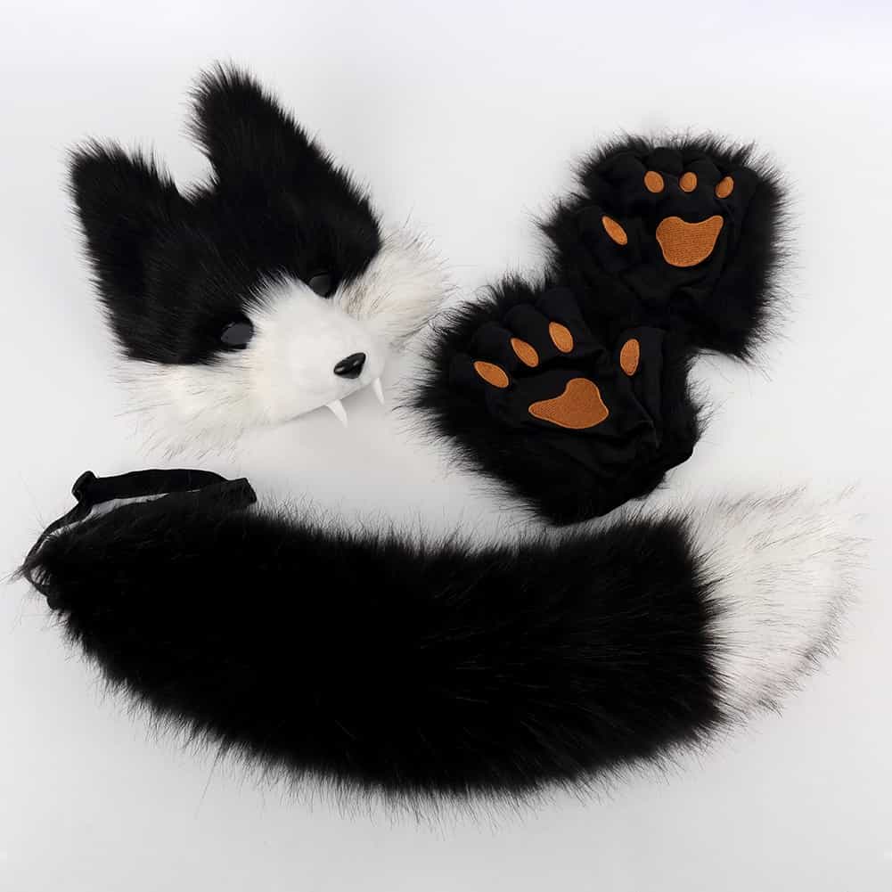 3D Wolf Fang Halloween Mask Set - Black and White, Free Size