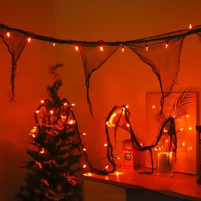 LED Spider Web String Lights, Orange, 3.5 m / 30 Lights