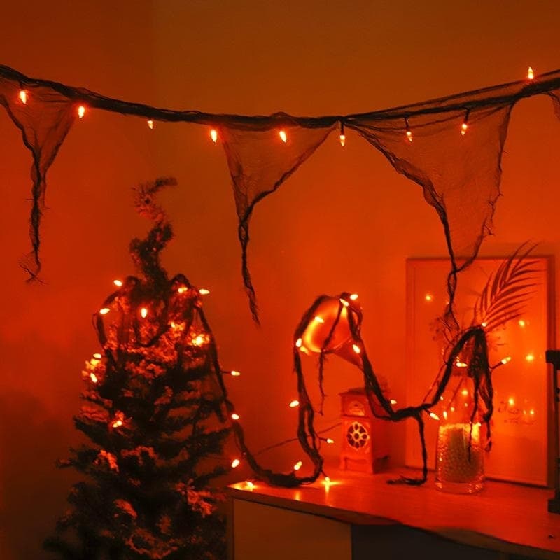LED Spider Web String Lights, Orange, 3.5 m / 30 Lights