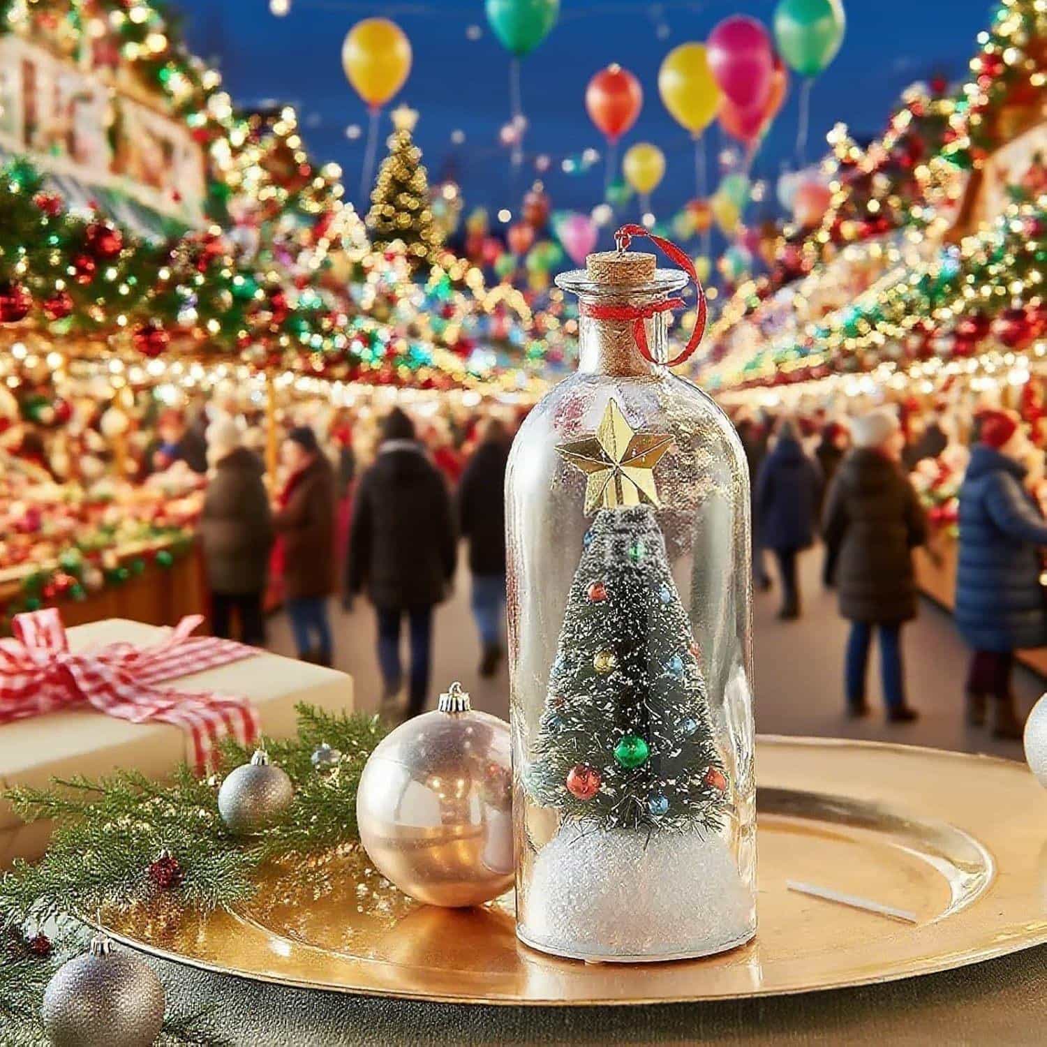 Message in a Bottle Christmas Tree Ornament, Green Plastic