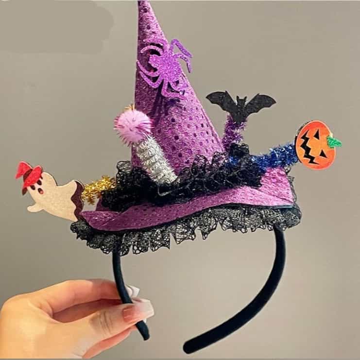 Halloween Plush Headband for Girls - Pumpkin, Spider, Pom-Pom